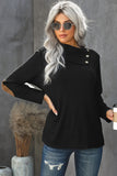 Army Green Buttoned Neck Knit Long Sleeves Top