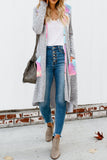 Solid Patchwork Long Striped Cardigan with Pockets