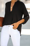 Split Collar Roll Up Sleeve Blouse