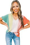 Multicolor Colorblock V Neck Short Sleeve Top