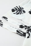 V Neck Mesh Splicing Sleeve Palm Leaf Print Top