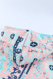 Boho Print Color Block Patchwork Zip Collar Sweatshirt