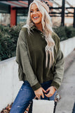 Green Patchwork Button Down Neckline Hoodie