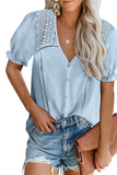V Neck Lace Crochet Short Sleeve Shirt