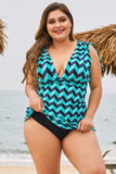 Green Plus Size Grecian Skater Ruched Tankini