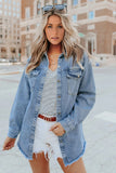 Pocket Raw Hem Buttoned Denim Jacket