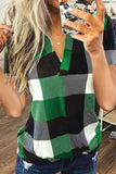 Plaid Pattern V Neck Short Sleeve Top