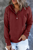 Wine Red Snap Button Pullover Hoodie with Pocket