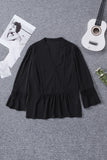 Lace Ruffed 3/4 Sleeve V Neck Shirt