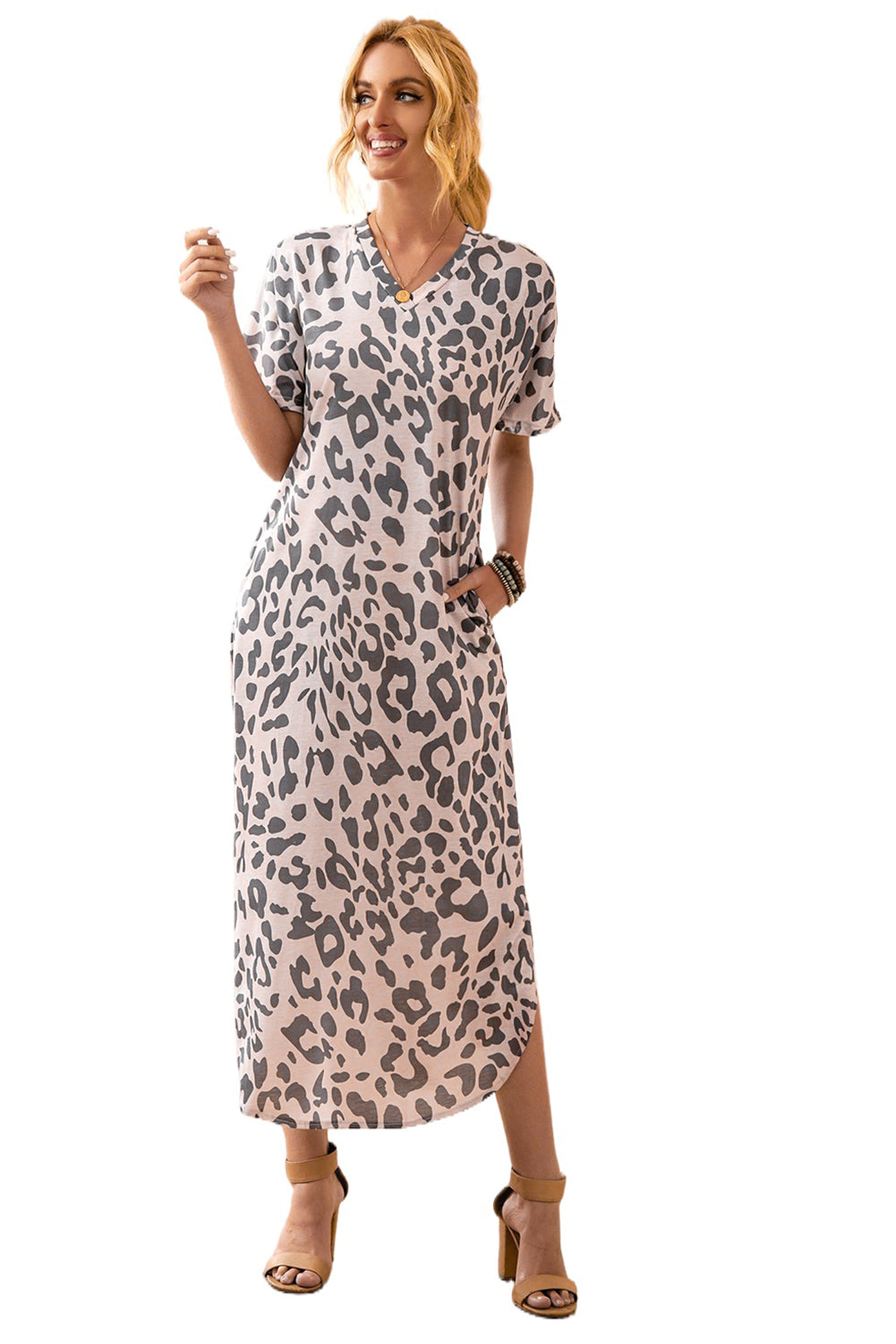 Casual Leopard Maxi Dress with Slits