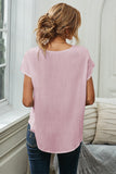 V Neck Lace Patchwork Tee with Knot