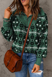 Green Aztec Knitted Drop Shoulder Zipped Sweater