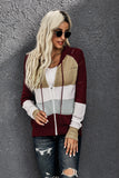 color Zipped Front Colorblock Hollow-out Knit Hoodie