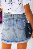 Distressed Raw Hem Denim Skirt