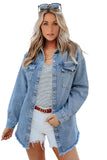 Pocket Raw Hem Buttoned Denim Jacket