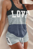 Letter Print Tank & Drawstring Waist Shorts Set