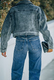 Gray Lapel Collar Open Front Denim Jacket
