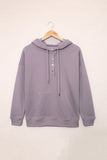 Purple Snap Button Pullover Hoodie with Pocket