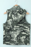 Camouflage Cinched Zipper Snaps Hooded Vest