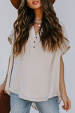 Collared Hi-low Hem Draped Short Sleeve Blouse