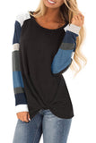 Color Block Striped Twisted Knot Long Sleeve Top