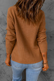 Brown Half Zip Ribbed Knit Pocketed Sweater