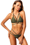 Army Green Braided Rope Strappy Bikini Swimsuit
