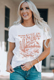 White WILD WEST Pattern Print Short Sleeve T Shirt