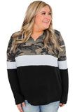 Plus Size Quarter Zip Camo Color Block Sweatshirt
