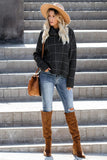 Beige Grid Pattern Turtleneck Sweater