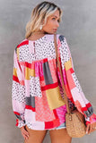 Multicolor Polka Dot Geometric Patchwork Long Sleeve Blouse