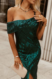One-shoulder Sequin Midi Dress with Slit