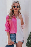 Contrast stitched single breasted off shoulder Long Sleeve Shirt