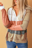 color Zipped Front Colorblock Hollow-out Knit Hoodie