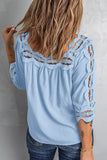 Sky Blue Crochet Trim Hollow-out Blouse