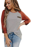 Raglan Sleeve Splicing Striped Top with Pocket