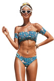 Tropical Printed Sleeve Smocked Two-Piece Swimsuit