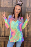 Tie-dye V Neck Long Sleeves Top