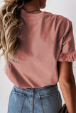 Pink Solid Ruffled Short Sleeve T-shirt