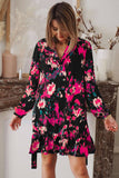 Abstract Print Ruffled Drawstring High Waist Mini Dress