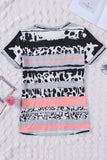 Gray Cow Leopard Striped O-Neck Western Tee