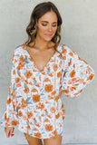 Orange Split V Neck Floral Print Dolman Blouse