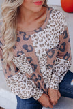Leopard Color Block Patchwork Long Sleeve Top
