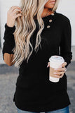 Army Green Buttoned Neck Knit Long Sleeves Top