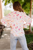 Multicolor Floral String Tie V Neck Ruffle Blouse