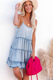 Adjustable Straps Tiered Ruffle Denim Dress