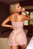 V Neck Adjustable Straps Lace Splicing Babydoll with Thong