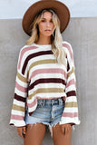 Casual Loose Bell Sleeves Striped Knit Sweater