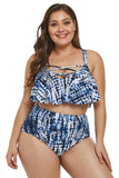 Plus Size Blue Strappy High Waist Swimwear