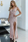 Cross Gathered Sequined Slit Maxi Dress